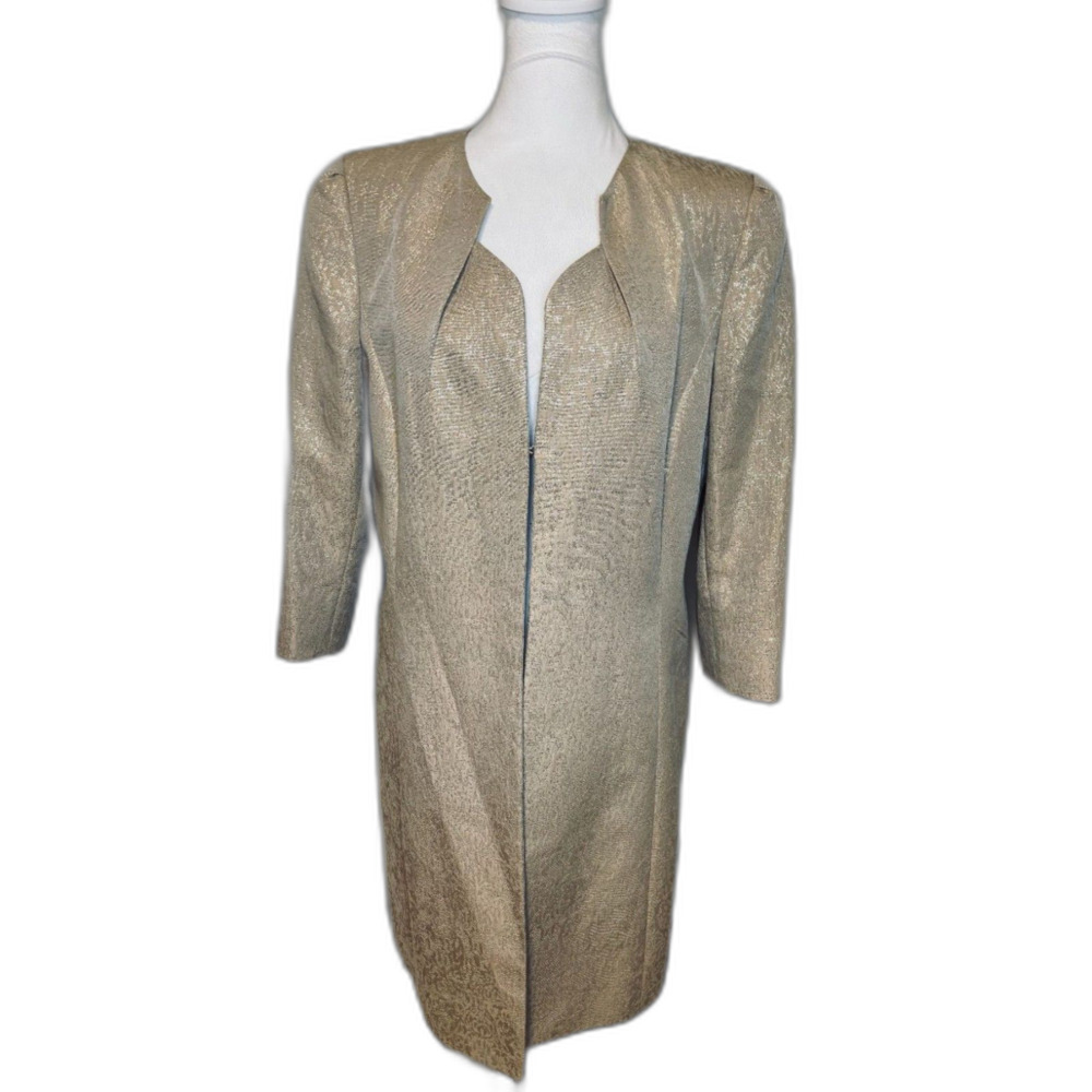 Tahari Arthur S. Levine Luxe Gold Metallic Textured Long-line Jacket 14